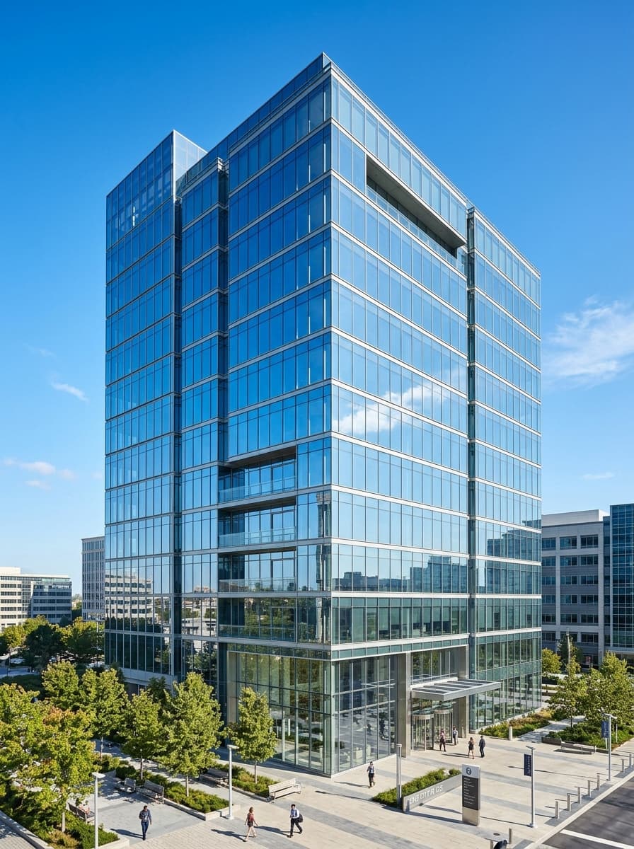 Modern glass corporate commercial building